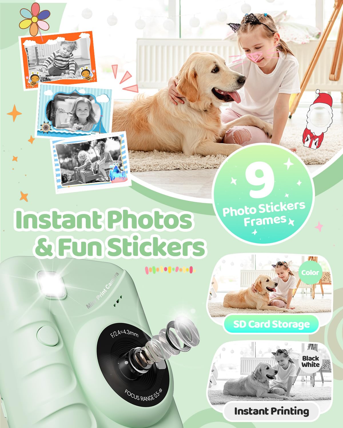 TIATUA Macchina Fotografica Bambini Istantanea, 3.0 Pollici 48MP Fotocamera Digitale Bambini con 32GB Scheda & Papier Photo, Regalo di Natale per Bambini dai 3-12 Anni