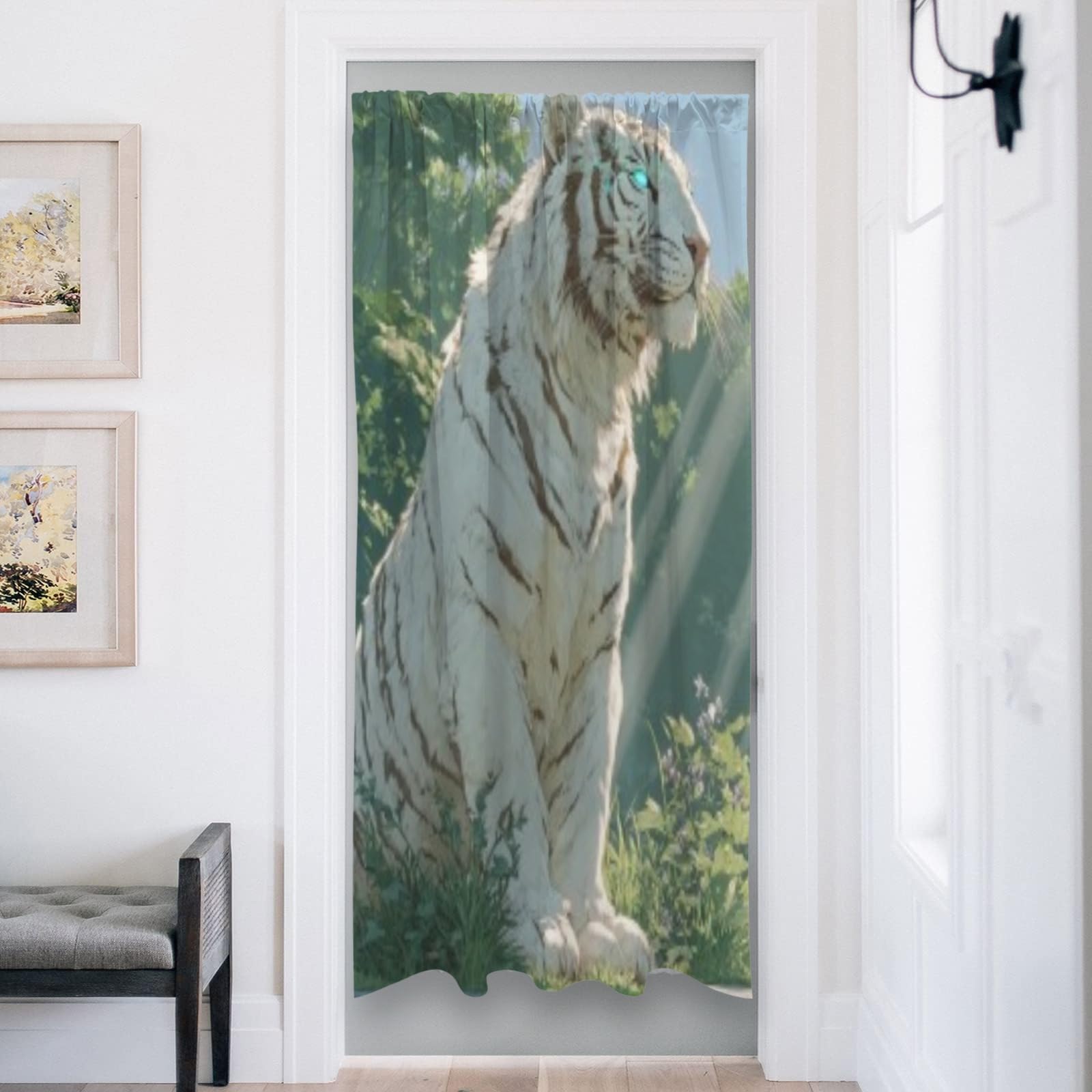 SEINDUS White Tiger with Blue Eyes Door Curtains 1 Panel 51x71inch ，Funny Room Divider Blackout Curtain for Closet，Doors Cover Curtains Doorway Deco