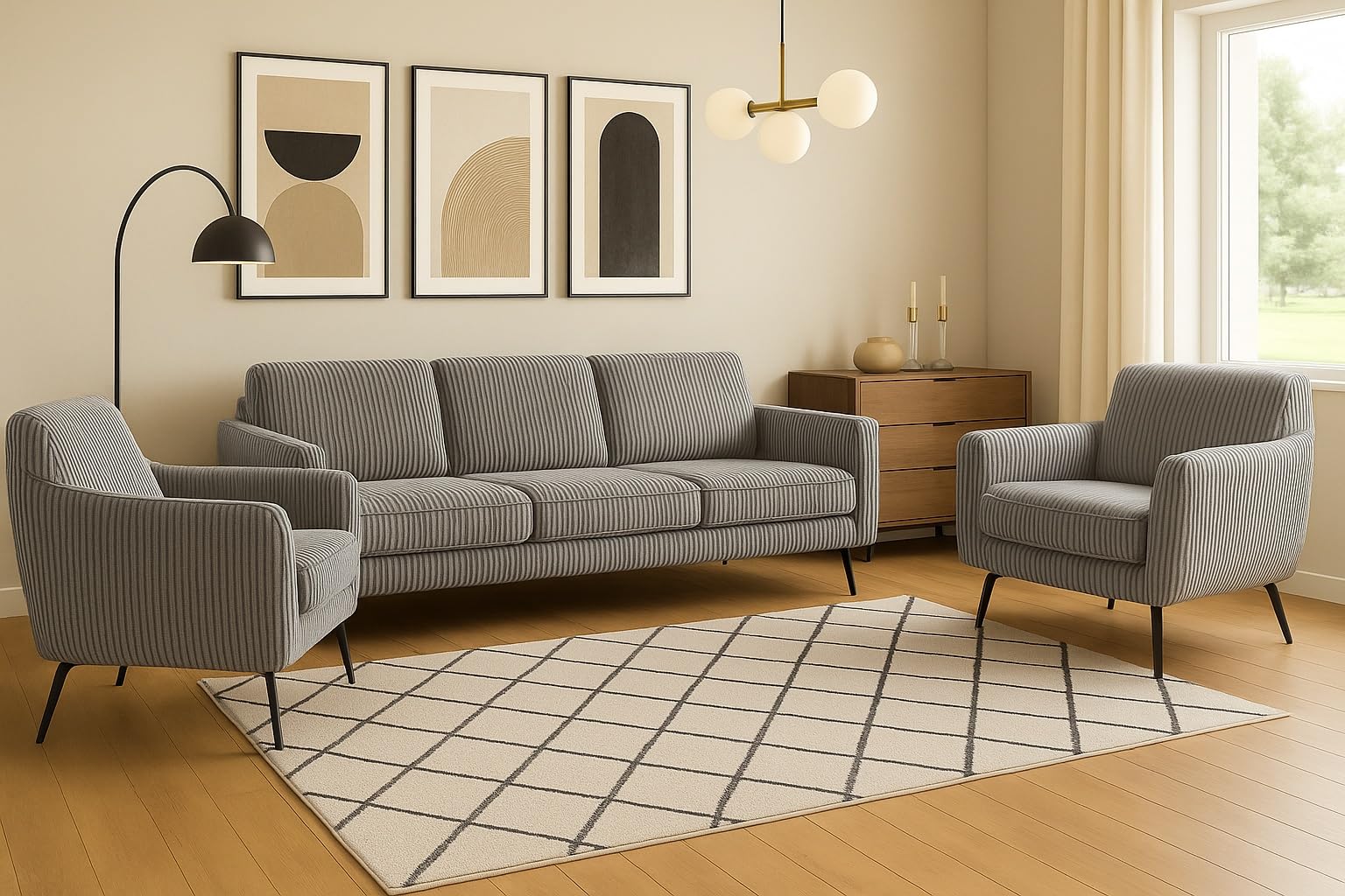 A&J MöbelLand GmbH Polstergarnitur Benito: 3-Sitzer Sofa + 2 Sessel – Wohnzimmer Set, modernes Design, Bonellfederkern, langlebige Qualität, Bezug in Grau