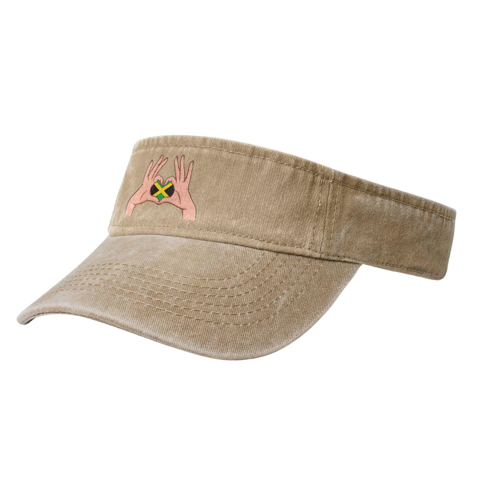 Holding Love in Your Hands Flag of Jamaica Sun Visor Hats for Women Men Adjustable Sports Sun Hats Cotton Golf Cap Natural