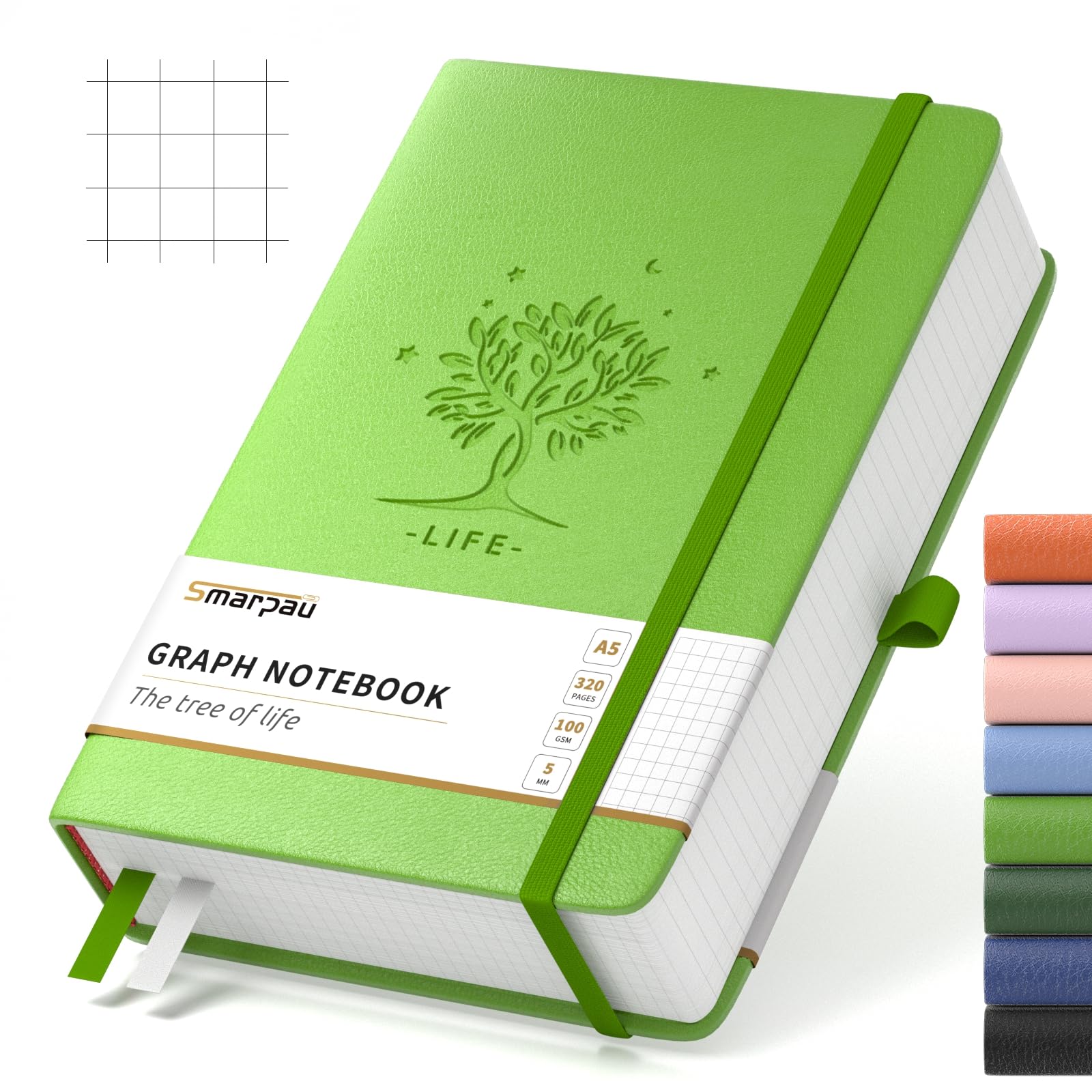Smarpau Graph Paper Notebook A5-320 Pages Square Notebook with 100gsm Paper