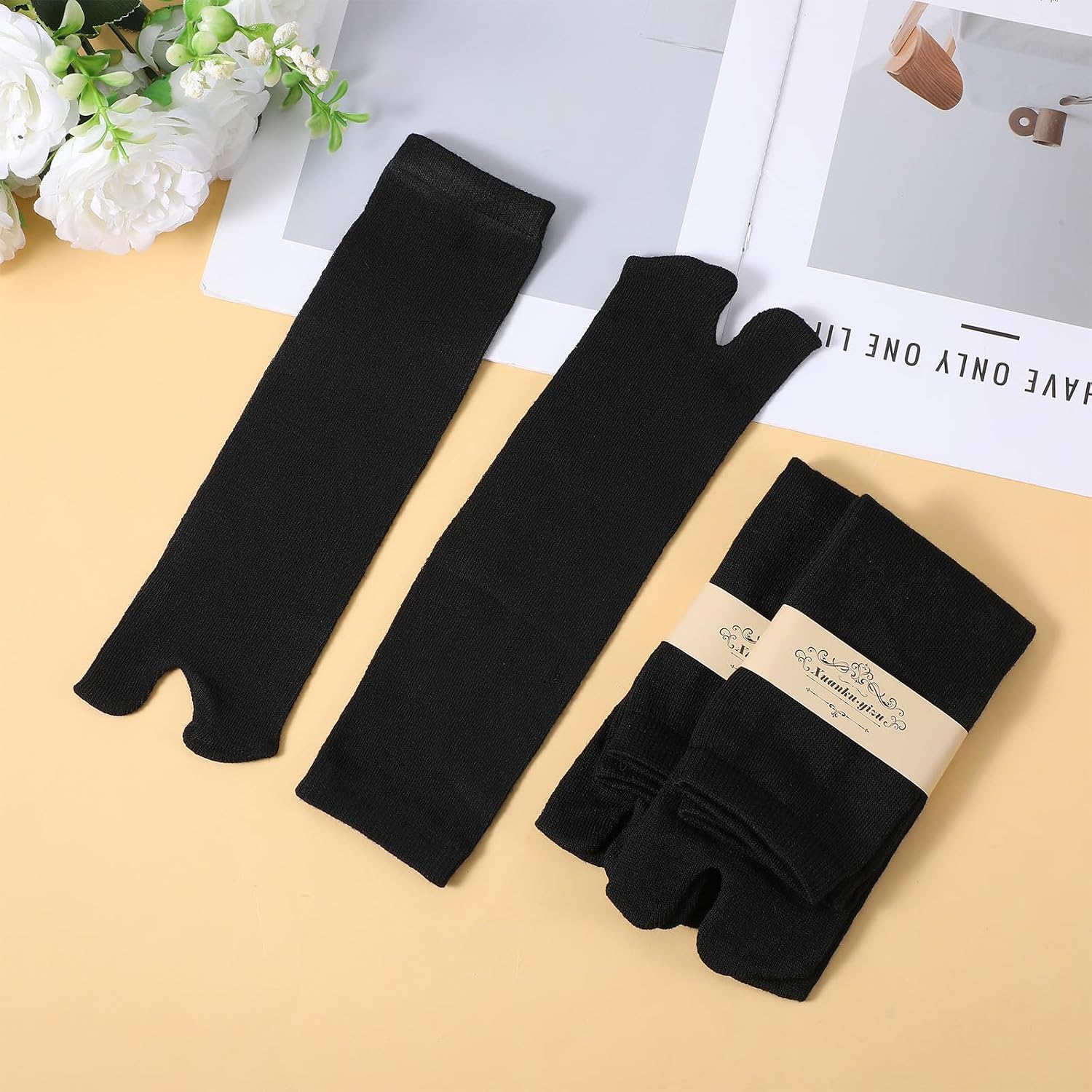 Ymapinc 3 Pairs Japanese Tabi Socks,Split Toe Socks,Slippers Flip Flop Sock Soft and Breathable Unisex(Black)