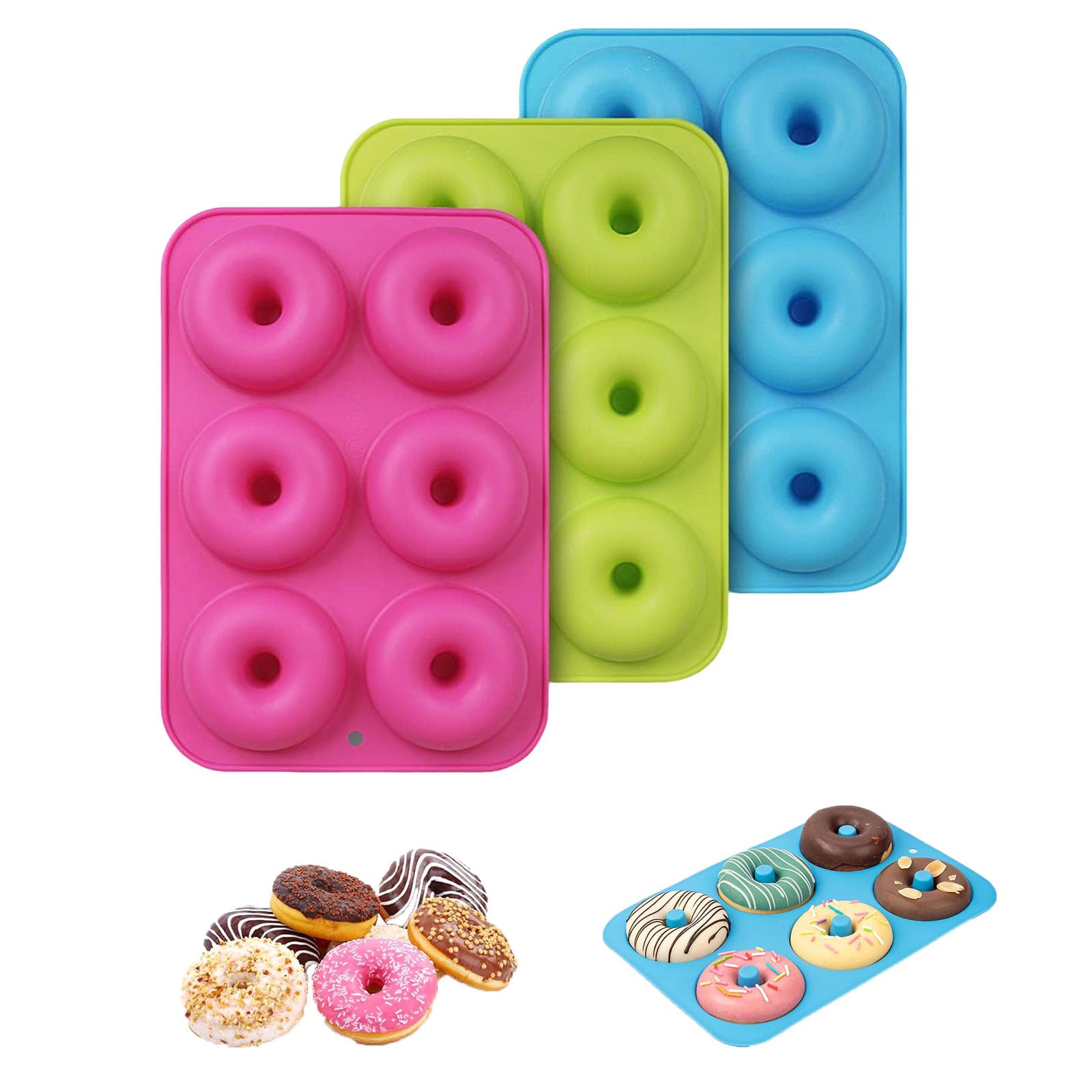 3Pcs Silicone Donut Moulds, 24.5x16.5x2cm Silicone Doughnut Baking Mould