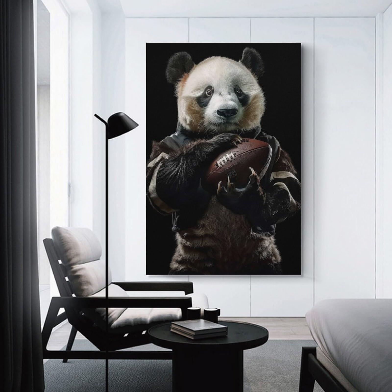 Junmoney Hanging Wall Art Panda American Football, 20x30inch(50x75cm), for Wall Displays, Bedrooms Or Room Updates, Wall Decor Suited to Curated Displays
