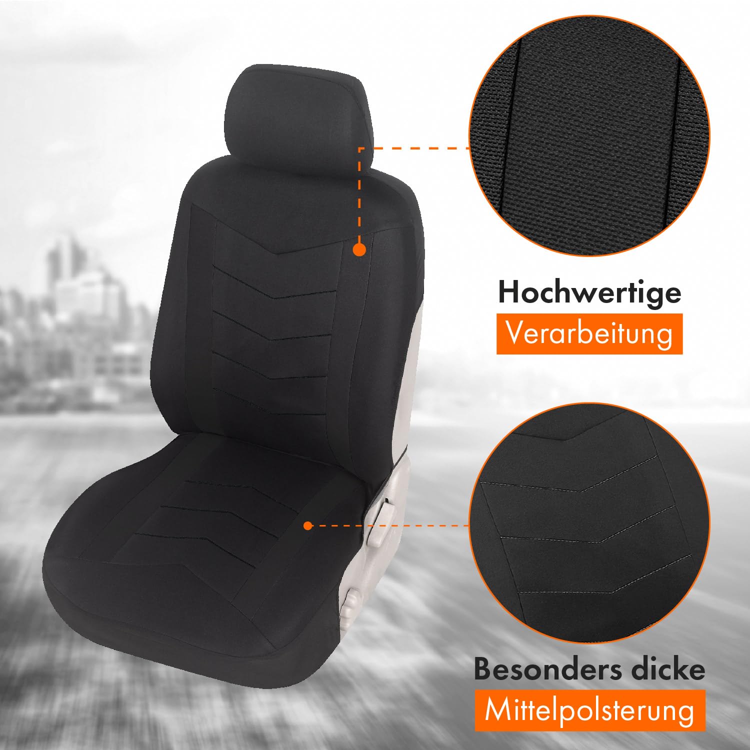 Upgrade4cars Autositzbezüge Set für die Vordersitze schwarz | Auto-Schonbezüge Universal Schwarz Auto-Sitzbezug Sommer Winter | Autozubehör Innenraum | Geschenke für Frauen und Männer