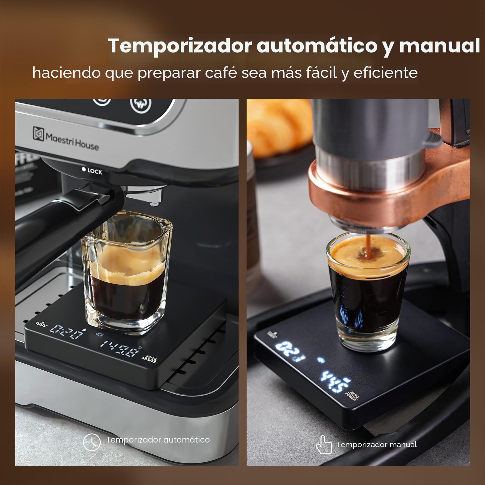 Maestri House Mini báscula de café espresso S1 con temporizador, escala de precisión de 2 kg/0,1 g, báscula digital recargable para espresso y café vertido, color negro