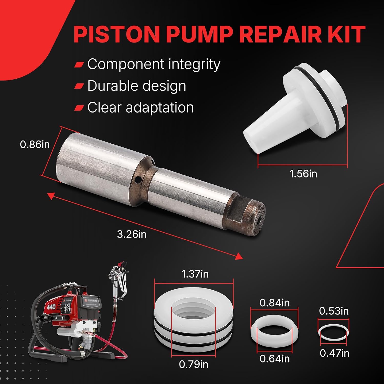 704551 Piston Rod 704586 Pump Repair Kit Compatible with Titan Impact 440 540 640 Sprayer Aftermarket