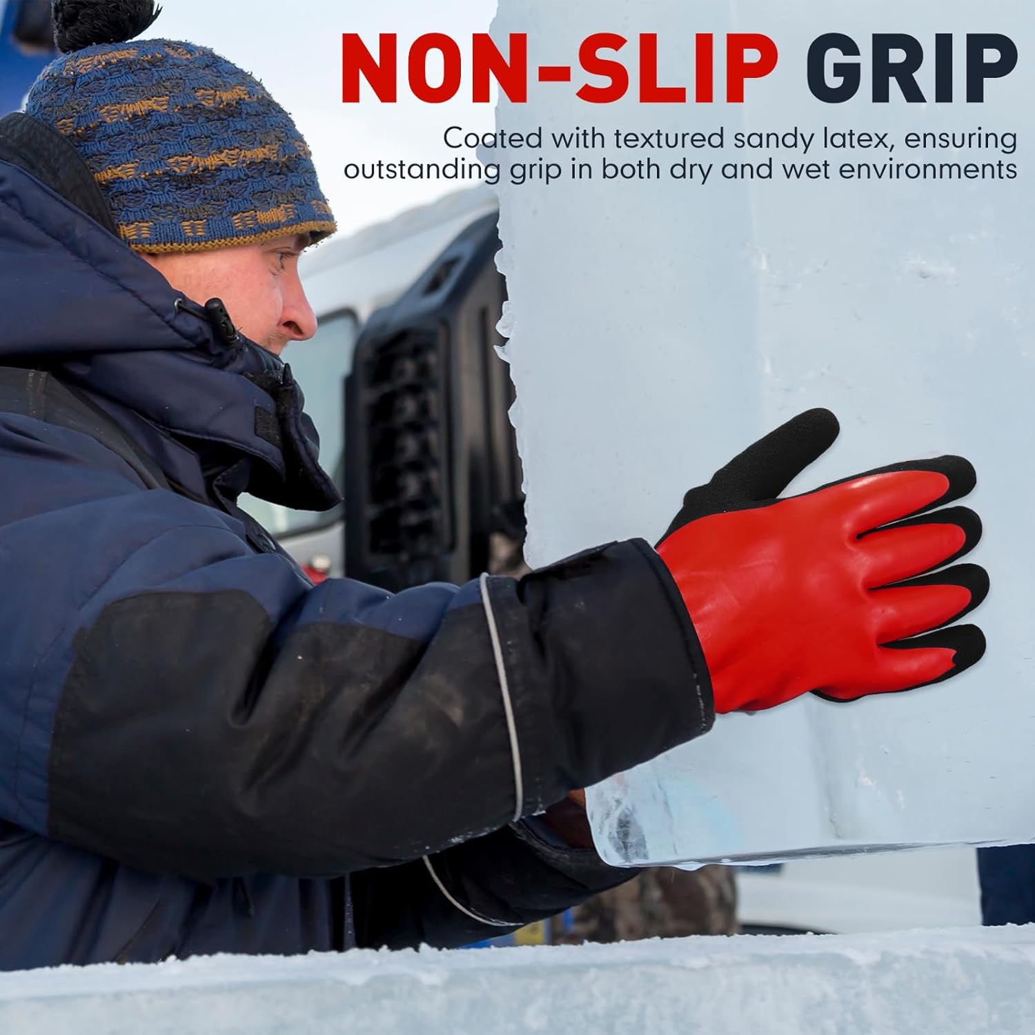 Mepase Waterproof Insulated Winter Work Gloves for Men, Latex Coated Cold Weather Thermal Gloves for Freezer Work, Shoveling - Image 3