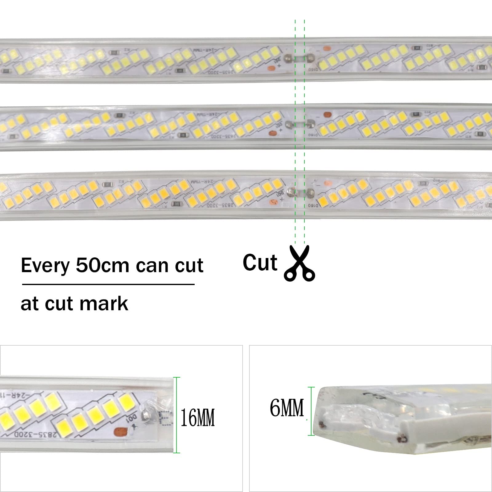 KISUFU 10m Striscia LED COB Flessibile 220V, ad alta Luminoso Striscia, IP65 Impermeabile, Nastri LED ad Alta Luminosità da 320 LED/m,Luce LED per Scaletta Tetto Cavi da Cucina Decorazione