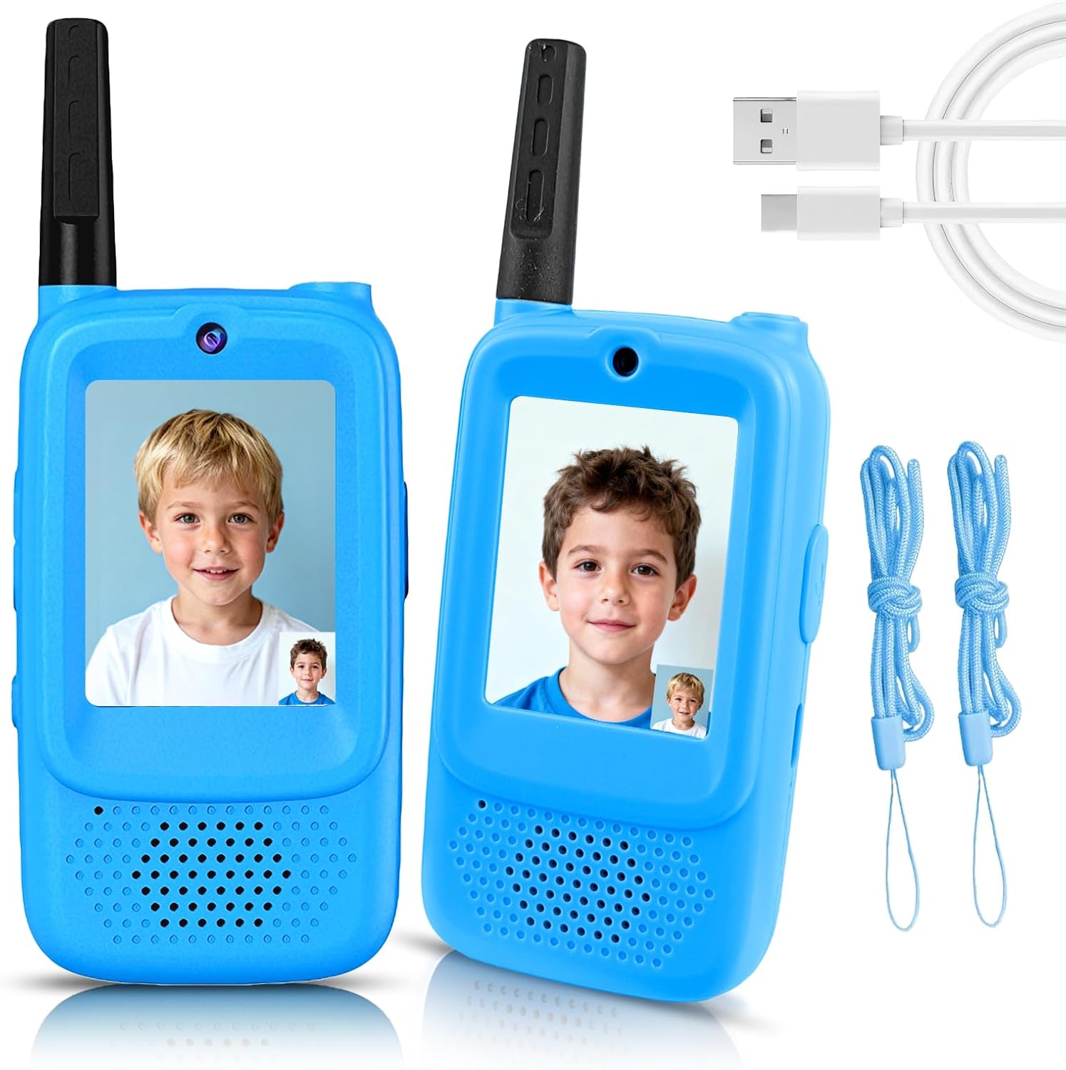 Video Walkie Talkies for Kids, 2 Pack Rechargeable Video Kids Walkies Talkies with Voice Changer, Long Range 2 Way Radios Toys for Outdoor Adventure Camping Hiking Birthday for Boys Girls Ages 3-12