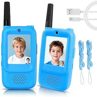 Video Walkie Talkies for Kids, 2 Pack Rechargeable Video Kids Walkies Talkies with Voice Changer, Long Range 2 Way Radios Toys for Outdoor Adventure Camping Hiking Birthday for Boys Girls Ages 3-12