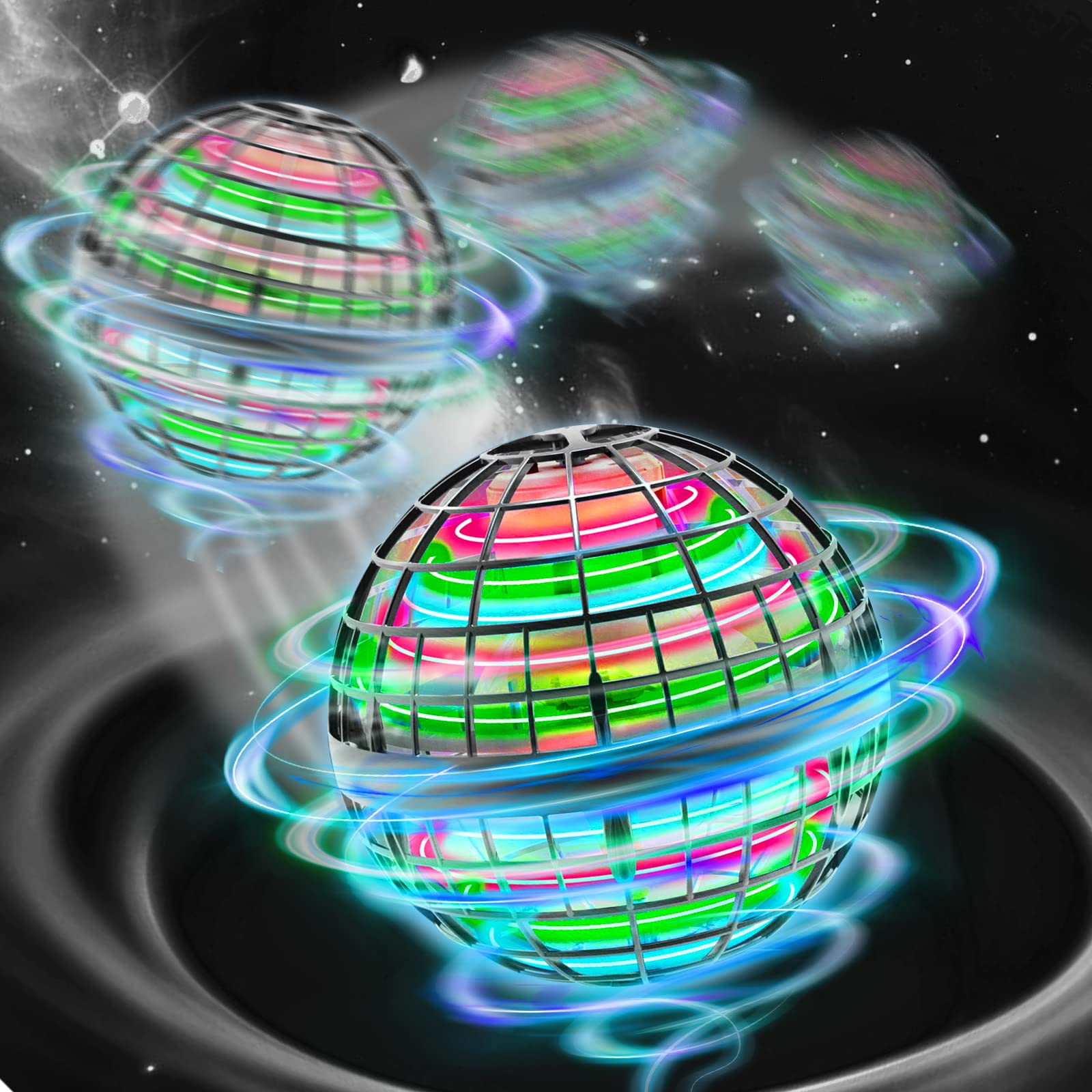 Flying Orb Hover Pro Toy, Hand Controlled Floating Ball with RGB Light, 360° Spinning Flying Spinner Mini Drone, Cosmic Boomerang Fly Balls, Magic Levitating Space Toys for Adults Kids Gifts(Grey)