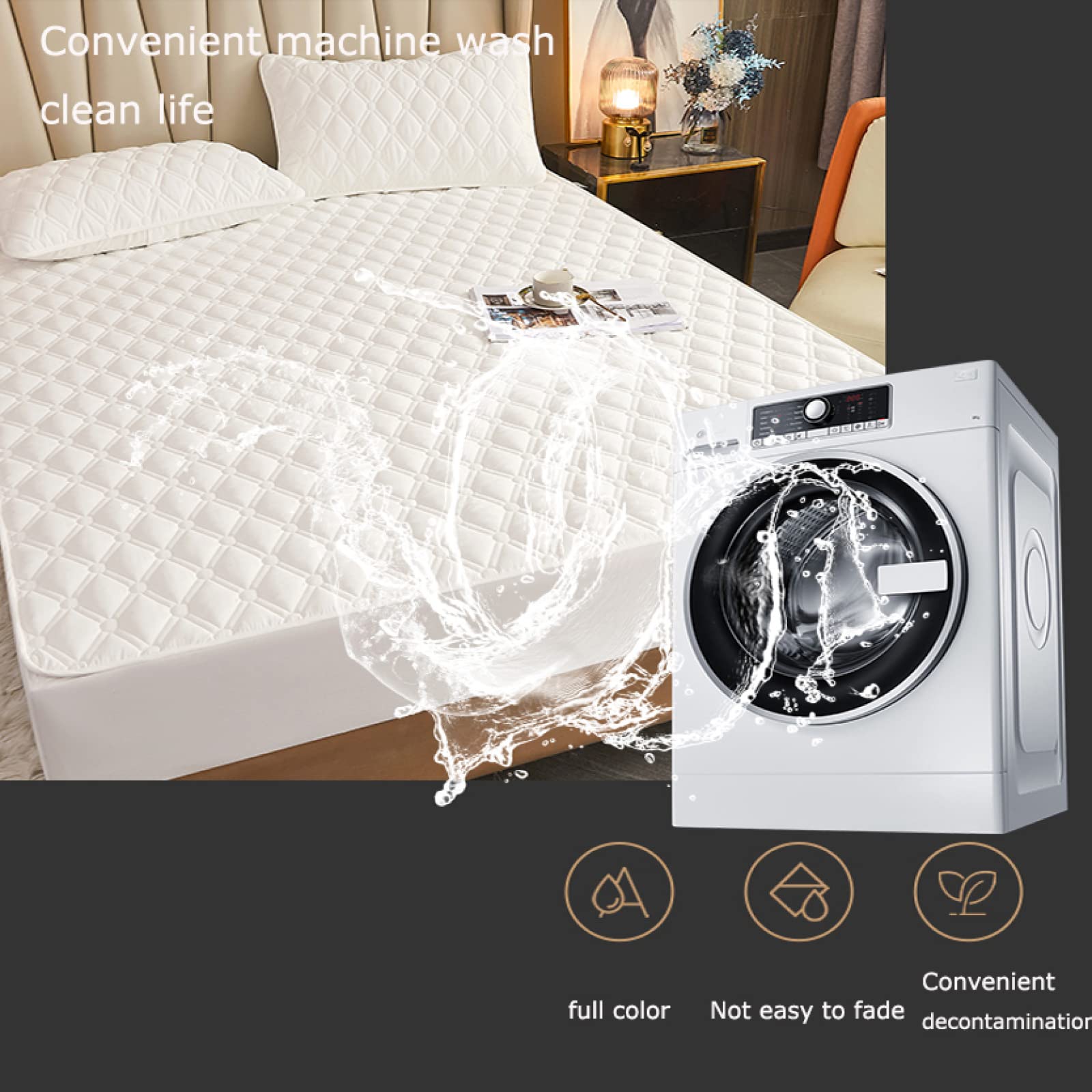ONURTH Spannbettlaken Elastisch Weich Und Bequem 180 * 220 cm, Dickes, gestepptes Spannbettlaken aus Baumwolle, Rutschfester Matratzenschoner, Bettlaken für Gastfamilien und Hotels, dunkelgrau