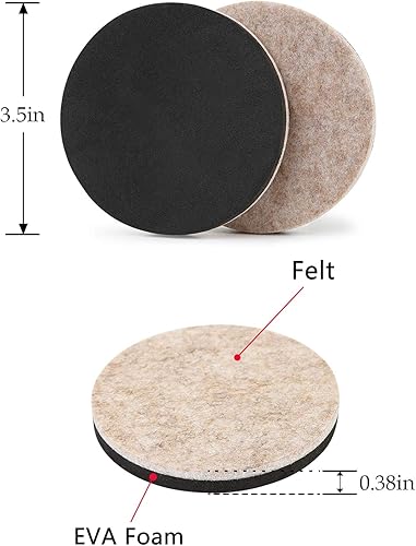 Miniatura 2 de Deslizadores de fieltro para muebles, pisos de madera dura, 16 piezas de 3.5 pulgadas, deslizadores de fieltro resistentes, superficies duras, mueve