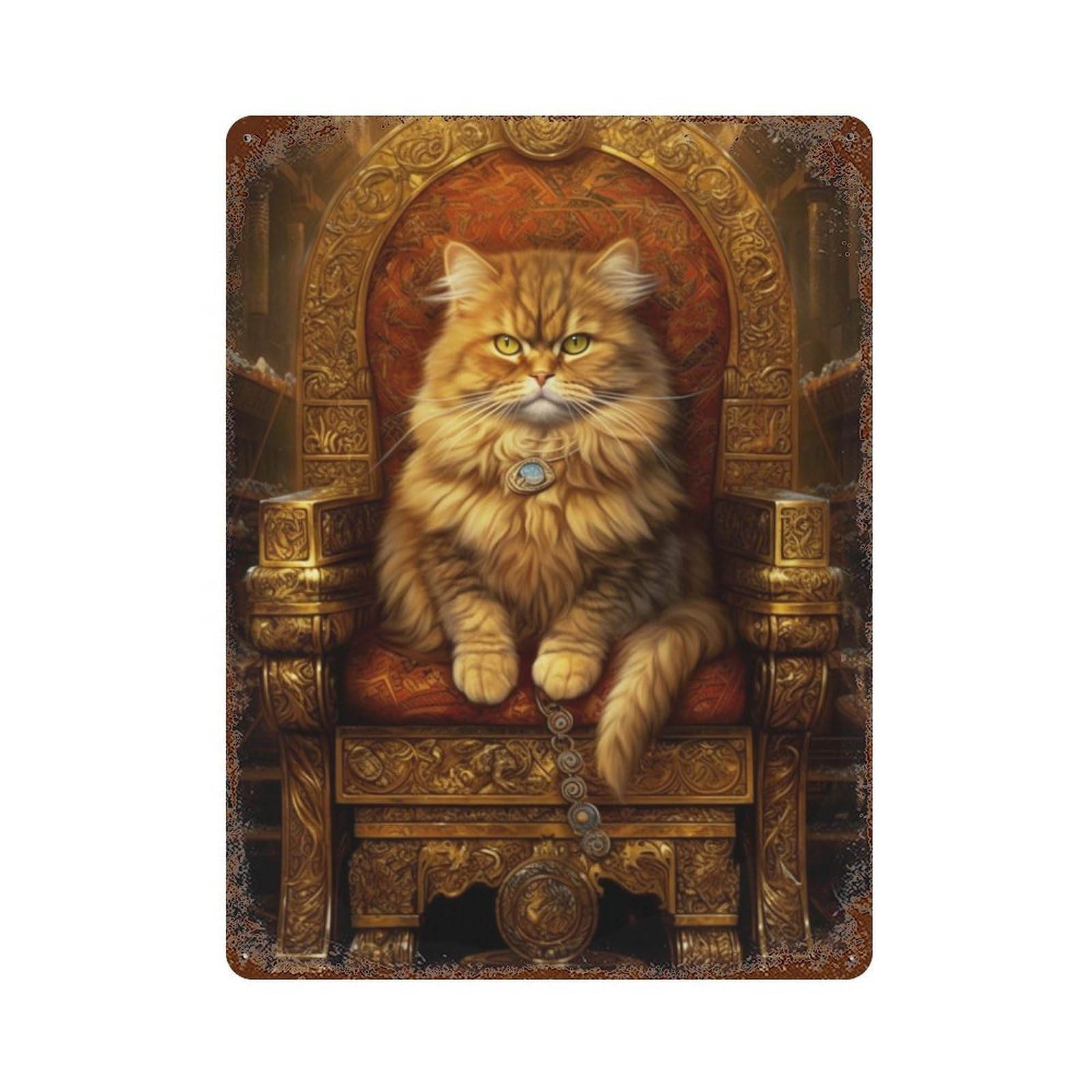 Rust Effect Royal Cat Throne Decor-4 Rustic Tin Plaque 15.7"x11.8", Shabby Chic Decor for Basement, Hobby Room And Garage Decor