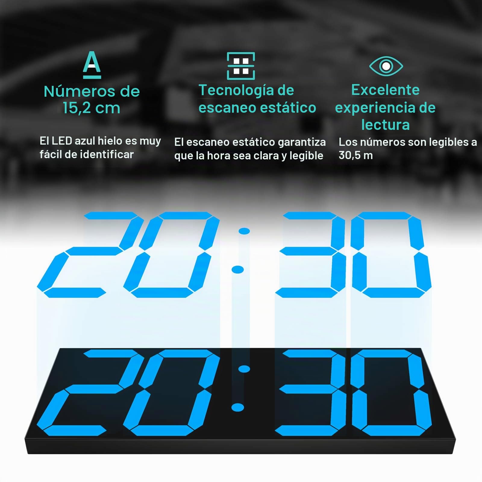 CHKOSDA Reloj Digital LED de Pared, Gran Reloj de Pared con Números de 6 Pulgadas, Temporizador de Cuenta Atrás y Auto Dimmer, Gran Calendario y Termómetro (Azul Hielo)