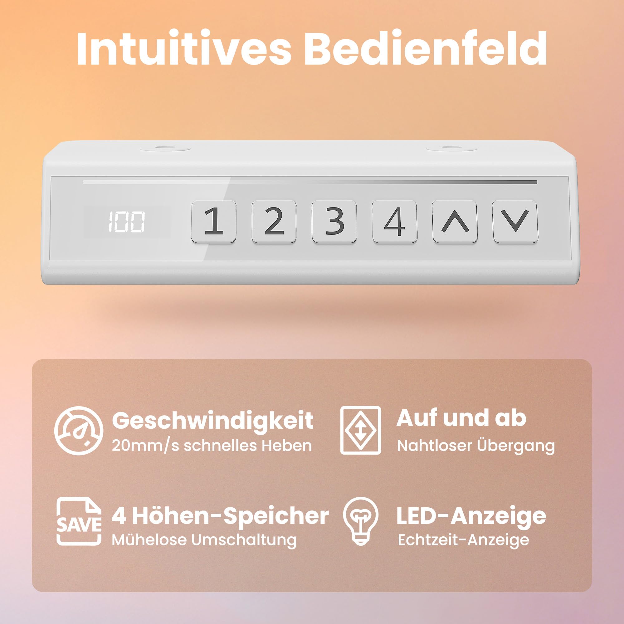 HUANUO Höhenverstellbarer Schreibtisch 80 x 48 cm, 4 Speicherhöheneinstellungen, Elektrischer Schreibtisch für Home Office & Computer-Arbeitsplatz