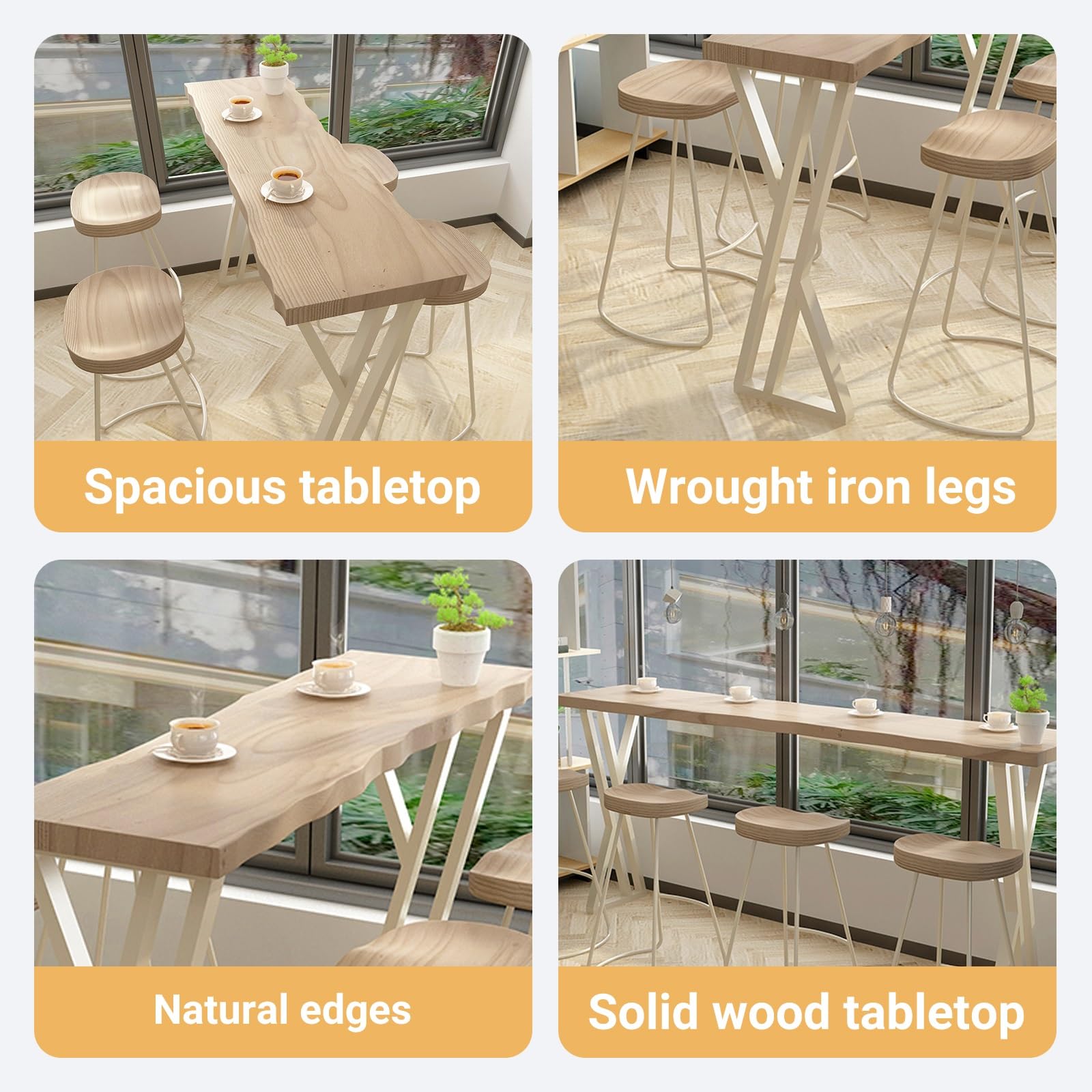 Table de bar industrielle étroite de 140 cm – Table haute pour restaurants, bars et balcons – Design chic avec bords supérieurs, parfaite pour les petits espaces – Tabourets non inclus