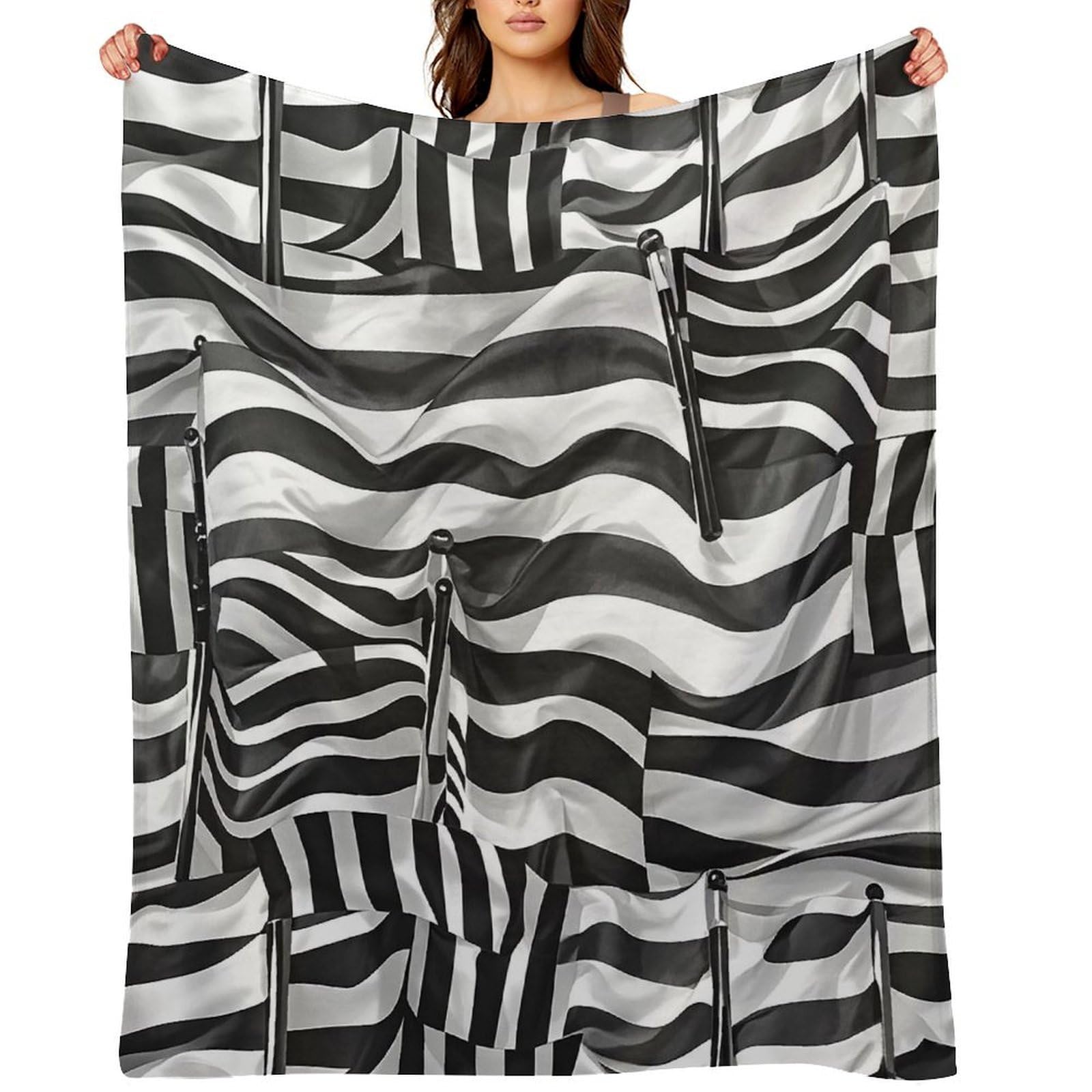 Black White Flags Pattern Throw Blanket for Couch and Bed Super Soft Warm Lightweight Throw Blankets Cozy Fuzzy Flannel Blanket Personalized Decorative Blankets for Sofa Decor 60"x80"