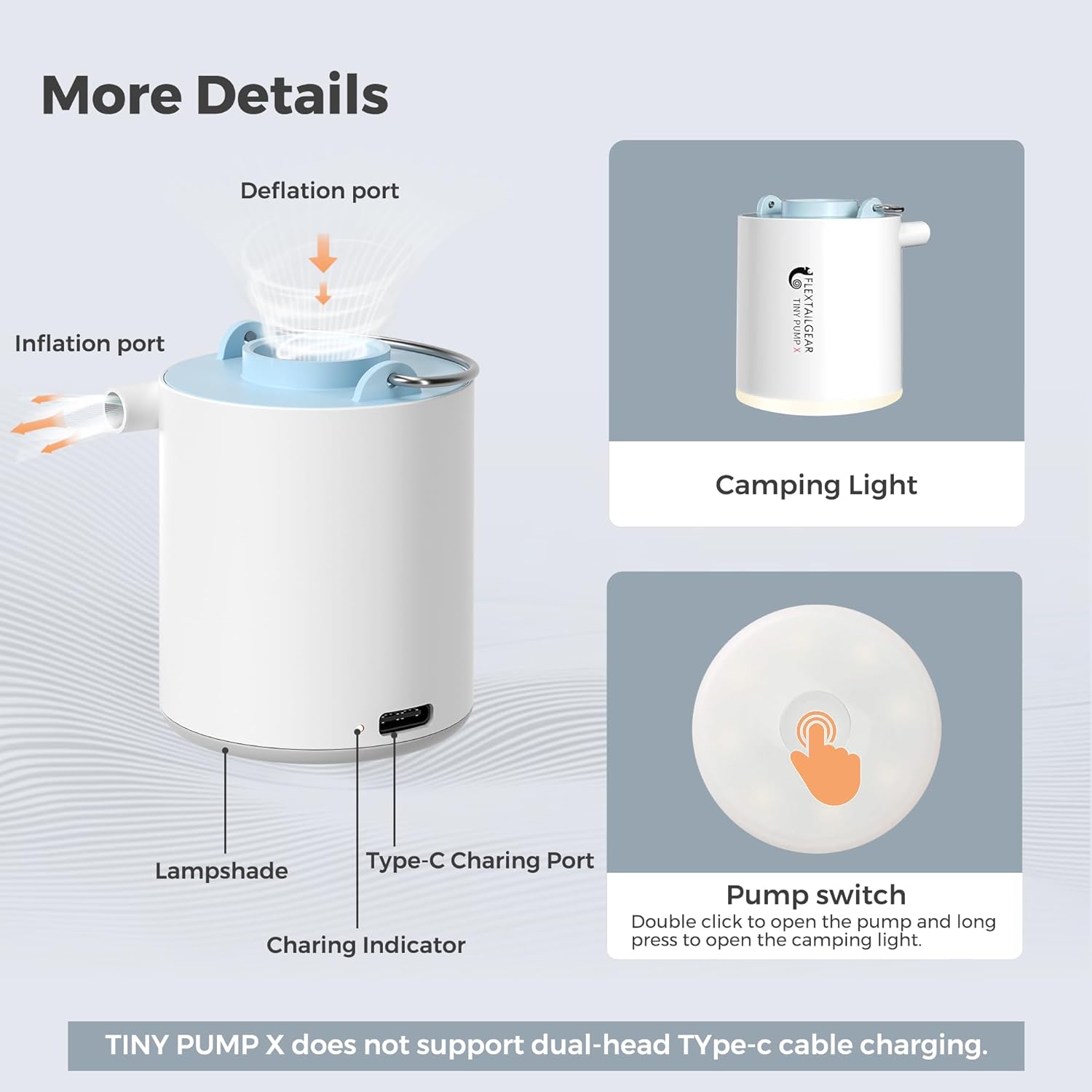 FLEXTAILGEAR Tiny Pump X Portable Air Pump+ Camping Light Ultra-Mini Air Pump with 1300mAh Battery USB Rechargeable for Sleeping Pads Pool Floats Air Bed Air Mattress Swimming Ring - Image 3