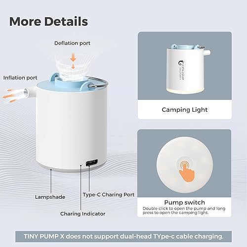 Miniatura 3 de FLEXTAILGEAR Tiny Pump X Bomba de aire portátil + luz de campamento Ultra-Mini bomba de aire con batería de 1300 mAh recargable por USB para