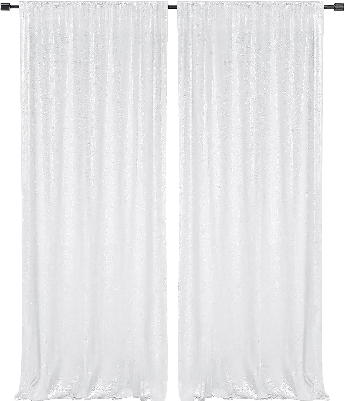 White Sequin Backdrop Curtains 4x10 ft, 2 Panels for Photo Booth