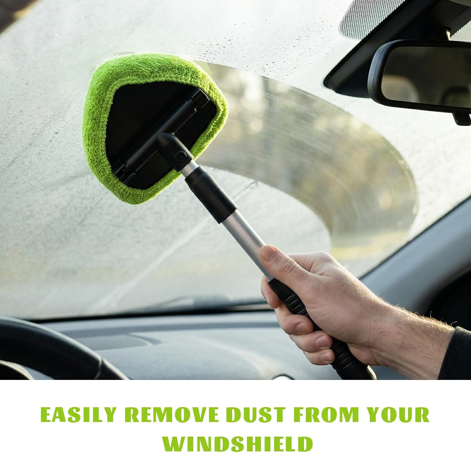 Windshield Cleaning Tool, Reusable Car Interior & Exterior Window Cleaner with 4 Washable Microfiber Pads, Glass Wiper Brush Kit w/Extendable Handle for Vehicle Office Home (Green) image 5