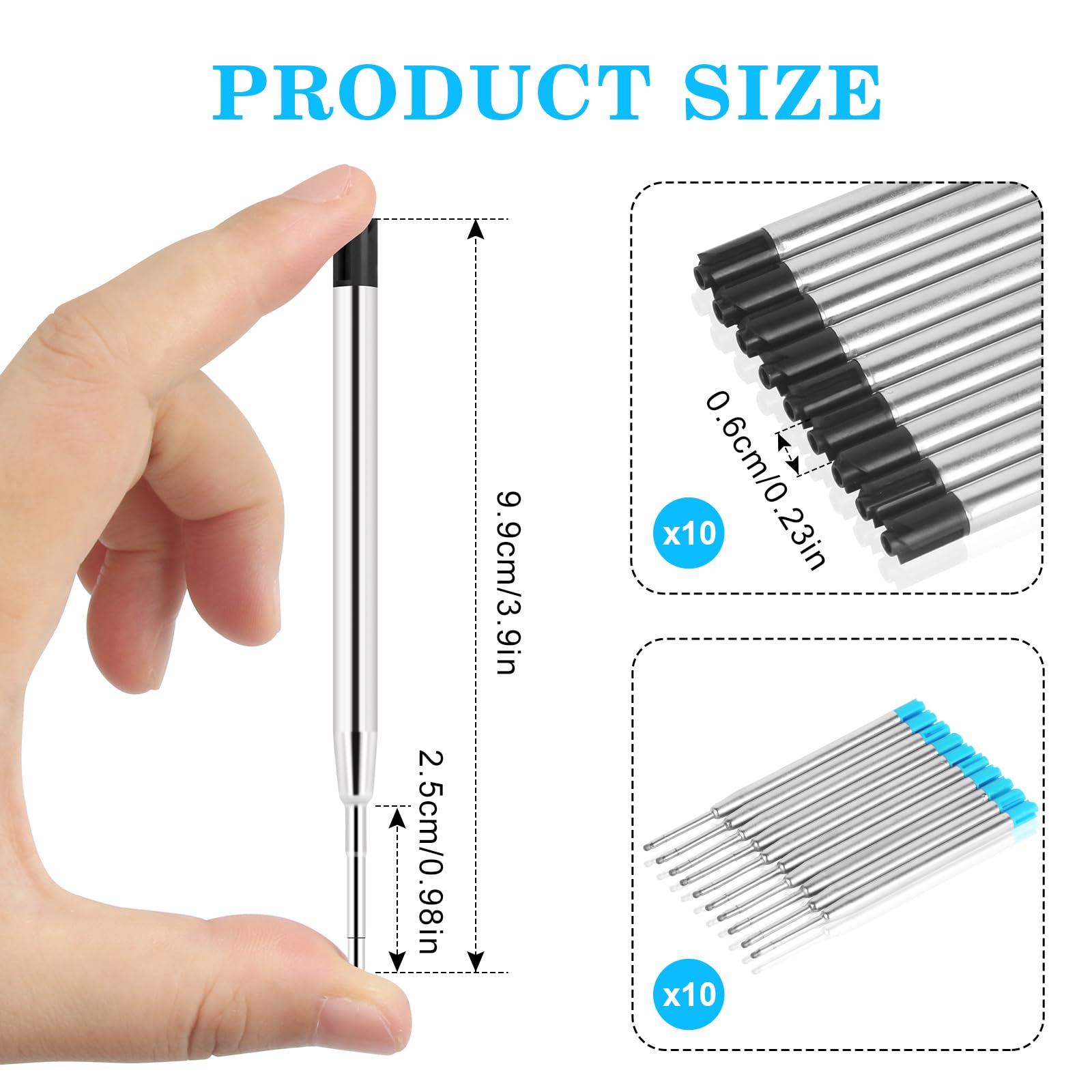 20 ricariche per penna a sfera, ricambio per penna biro, ricarica per penna a sfera, 9,9 cm, grande capacità, pennino da 1 mm, ricarica di qualità in stile G2 per l'uso in