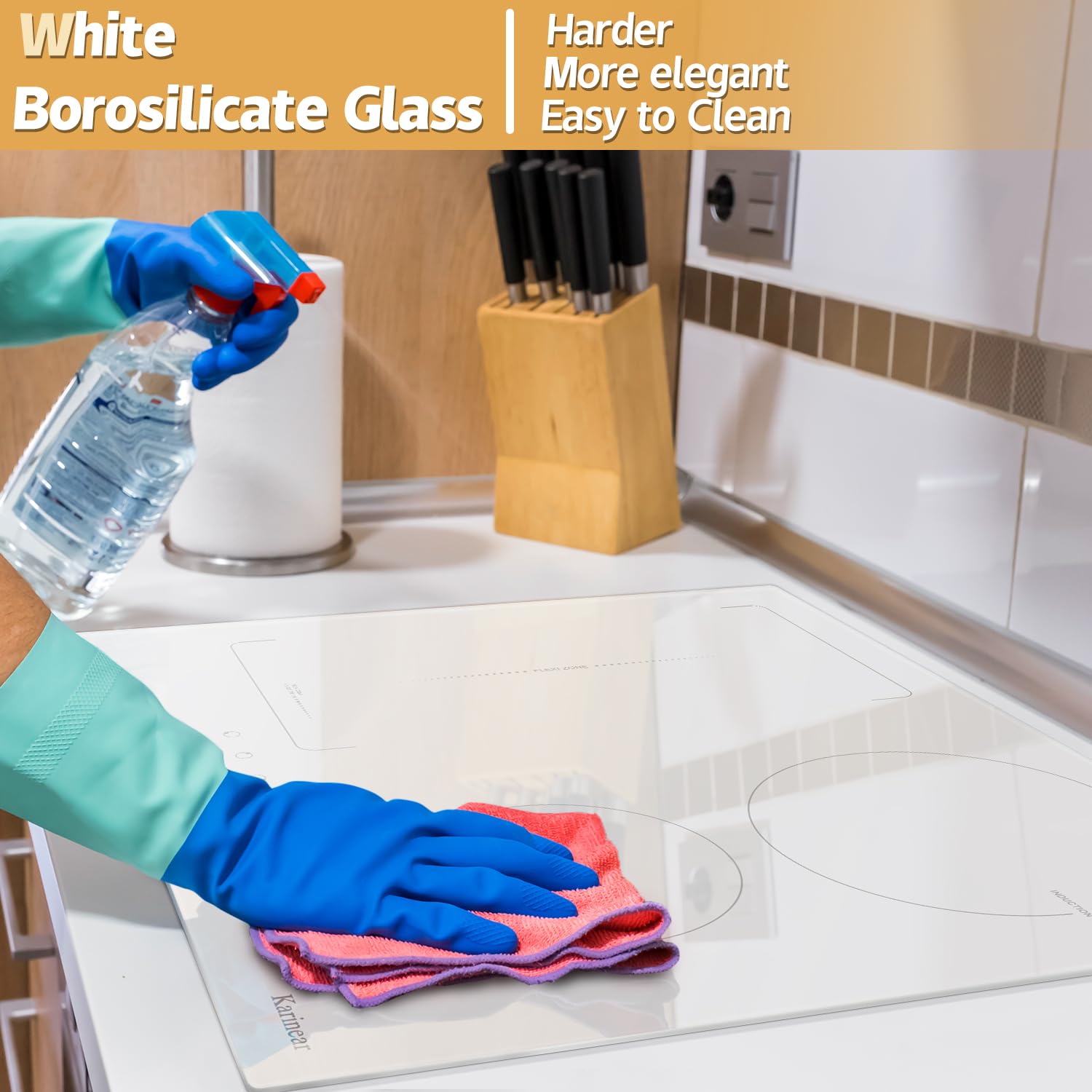 Karinear Piano Cottura Induzione 4 Fuochi, 60cm Piastra Induzione Elettrico 3500W con Flex Zona, Piani Cottura con Spina, 9 Power Comandi Toccare, Blocco di Sicurezza, Timer Lock, Booster, Bianco