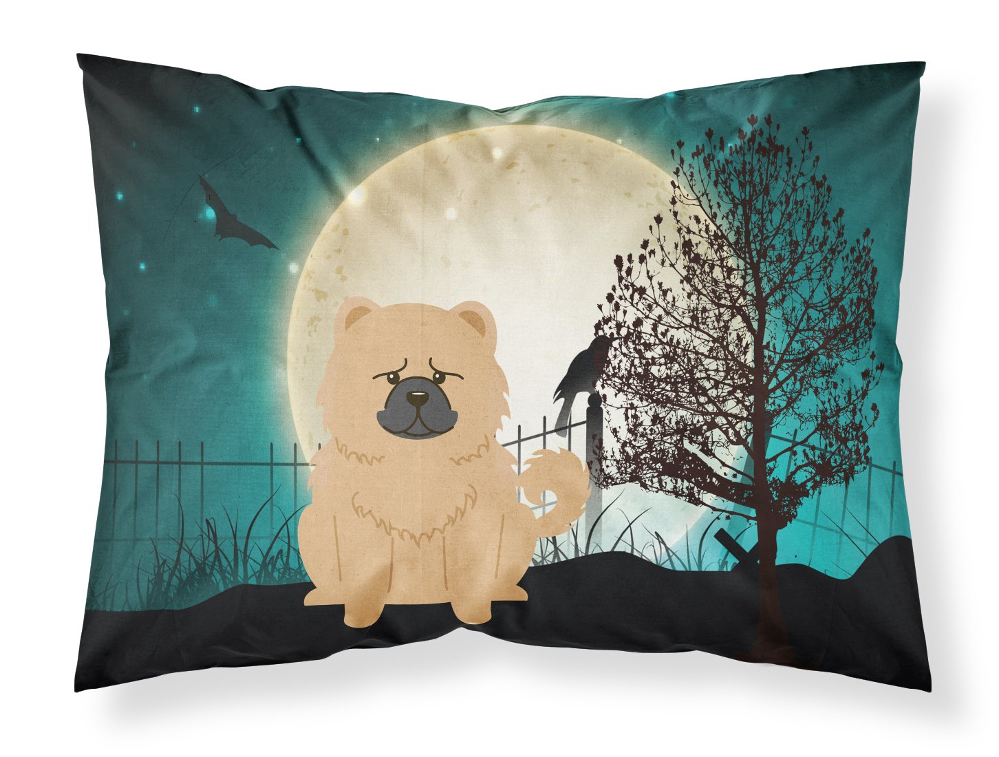 Taie d'oreiller en tissu imprimé Chow Chow crème au graphisme Halloween multicolore