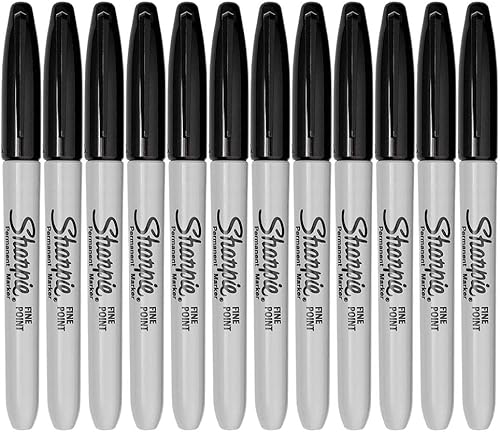 Sharpie Marcadores permanentes, punta fina, tinta negra, paquete de 12 unidades (30162)