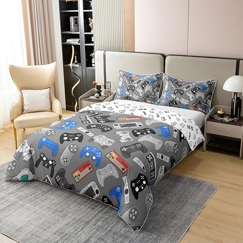 Miniatura 10 de Funda de edredón reversible de 100% algodón para videojuegos, tamaño individual, juego de ropa de cama de dibujos animados de gamepad para niños,