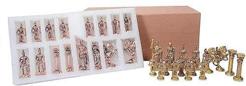 Miniatura 8 de Juego de ajedrez con piezas esculpidas de latón en estilo romano antiguo con tablero plegable de madera de 16 pulgadas, paquete de 1, multicolor