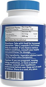 One Planet Nutrition Nano Boswellia 500 mg (120 Capsules) - Boswellia Serrata Extract - Nano Particle Sized for Superior Absorption - Joint & Cognitive Support - Non GMO, Vegan, Gluten-Free