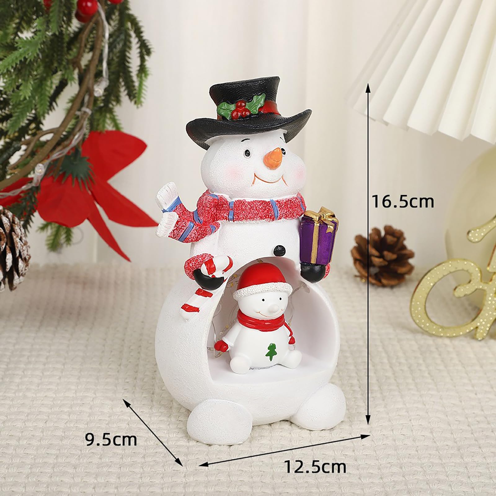 Figura decorativa de resina con luces LED de Papá Noel, muñecos de nieve, árboles de Navidad, para decoración del hogar