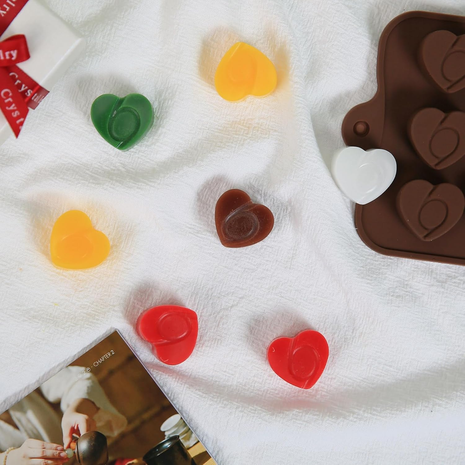 Mini Heart Silicone Molds, 15 Cavities Heart Chocolate Molds with a Six Design in the Center for Making Candy/Fondant/Gummy, 2 PCS Food Grade Chocolate Mold for Fruit Snack/Snack Biscuits - Image 6