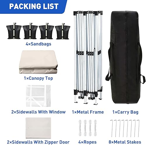 Vista 34 de Tienda de campaña desplegable de 10 x 20 pies con paredes laterales, tienda de campaña resistente al aire libre con 4 bolsas de arena y bolsa