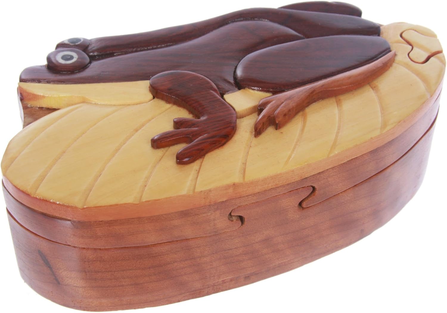 Handcrafted Wooden Frog Shape Secret Jewelry Puzzle Box -Frog