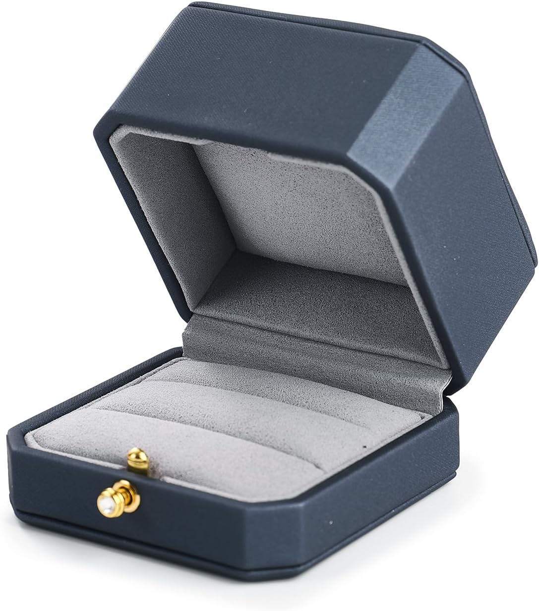 2 Slots PU Leather Ring Box Mirofiber Interior Jewelry Gift Box Wedding Ring Case for Birthday, Proposal, Engagement, Wedding, Valentine's Day (Blue)