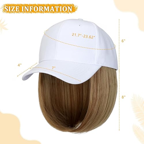 Miniatura 3 de Gorra de béisbol con extensiones de cabello, peluca ajustable, sombrero corto y recto de 14 pulgadas, peluca sintética para mujer, rubio ceniza