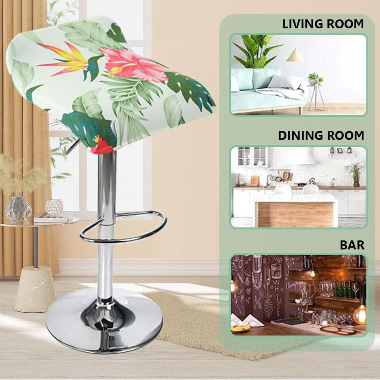 Set of 6/4/2/1 Square Bar Stools Covers，with Elastic Bottom，Swivel Counter Height Printed Barstools Slipcovers，Backless Dining Protector Chair Covers for Kitchen Cafe Pub(B21,6PCS)