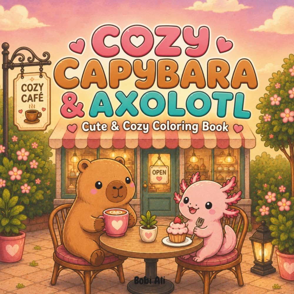 Cozy Capybara & Axolotl: Cute & Cozy coloring book (Cozy Capybara & Axolotl Adventures)