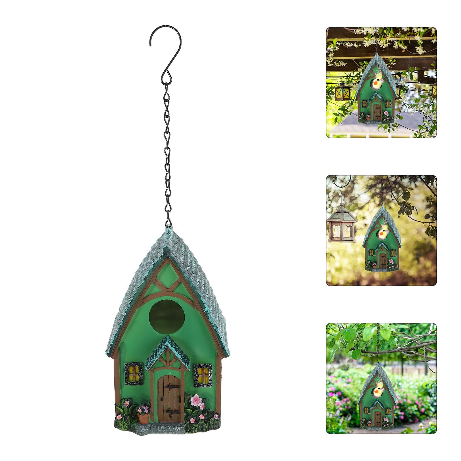 DOITOOL Casita para Pájaros de Resina Resistente Colgante para Jardín y Patio Trasero Decoración Exterior Artesanal Nido para Aves Protección Climática