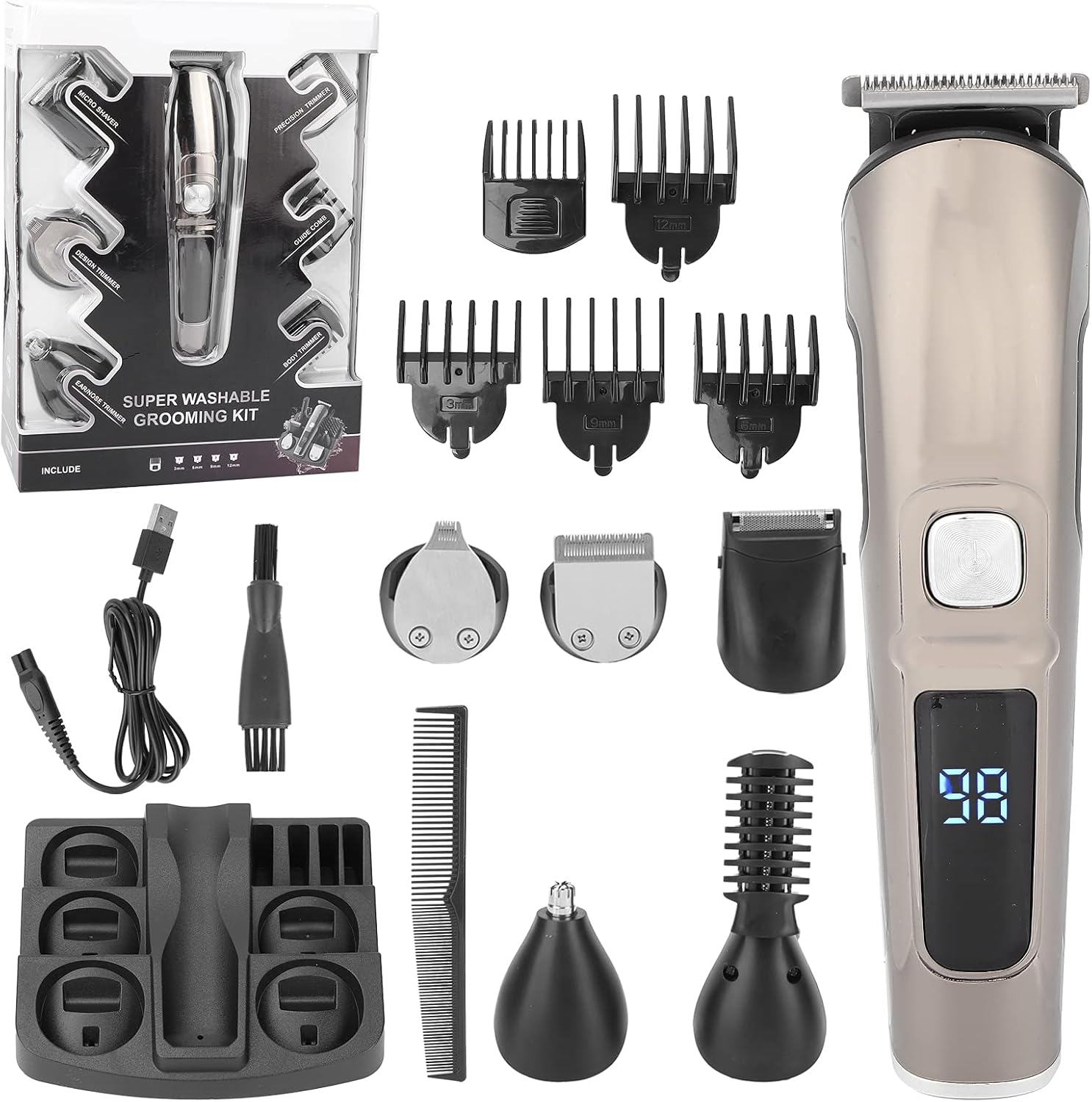 Hair Clipper Electric, Rechargeable Hair Clipper Set,Waterproof Electric Razors for Men, Cordless Hair Clippers for Men, Ideal for Beard, Hair, and Body Grooming