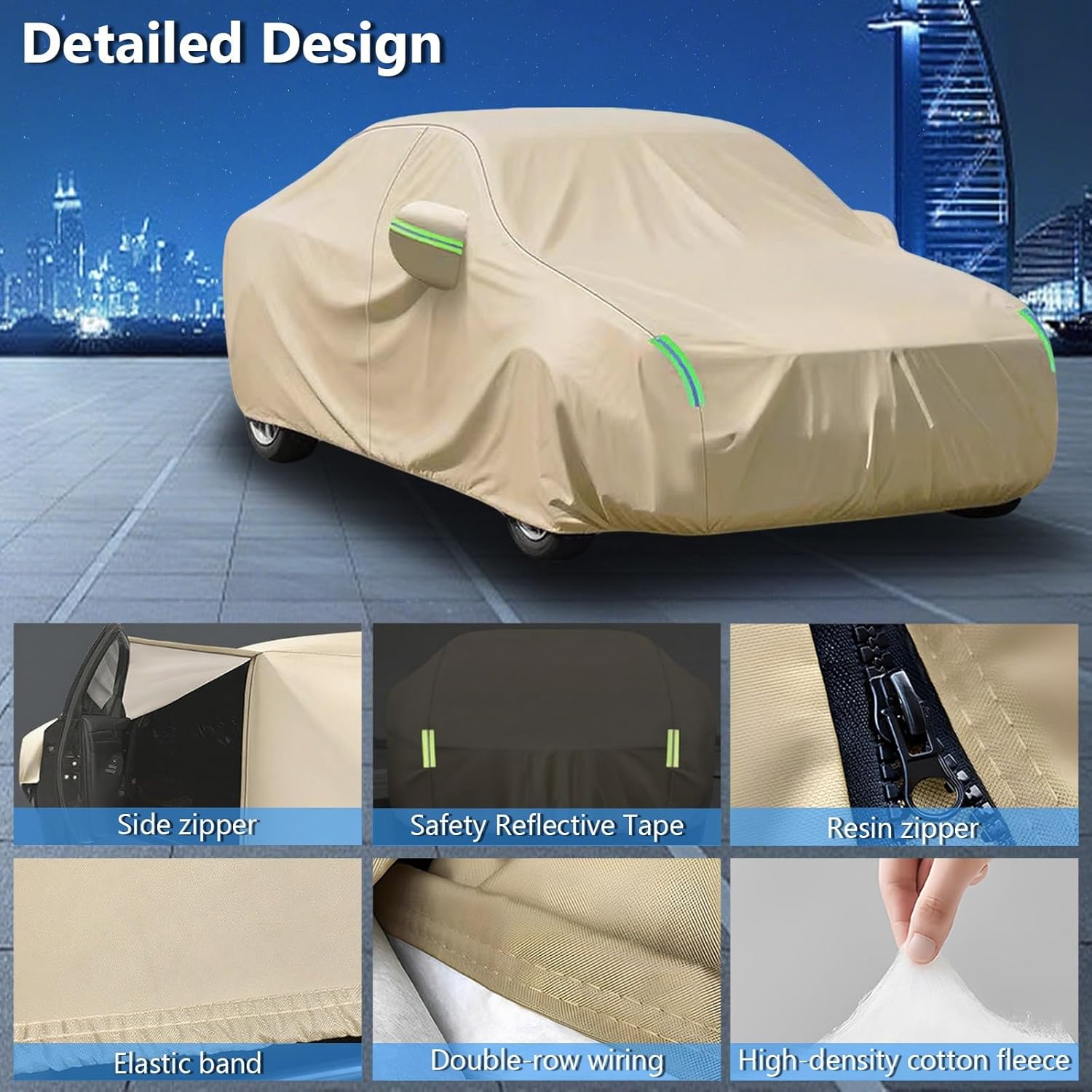Waterproof Car Cover, for Buick Rainier (2004-2007), All Weather Full Car Cover Snowproof Windproof Sun Dust UV Protection, Beige