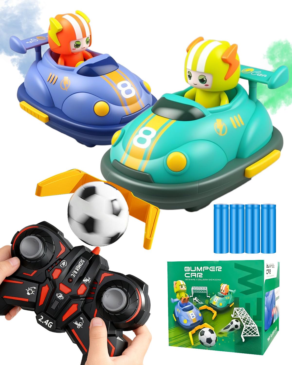 Monkrict Remote Control Bumper Cars Toys for Kids 5-12 Year Old, 2 Pack RC Battle Bumpers with Road Rage Speed Games & Football Game Design, Cartoon Cars With Music & Light & Steam, Gift for Kids