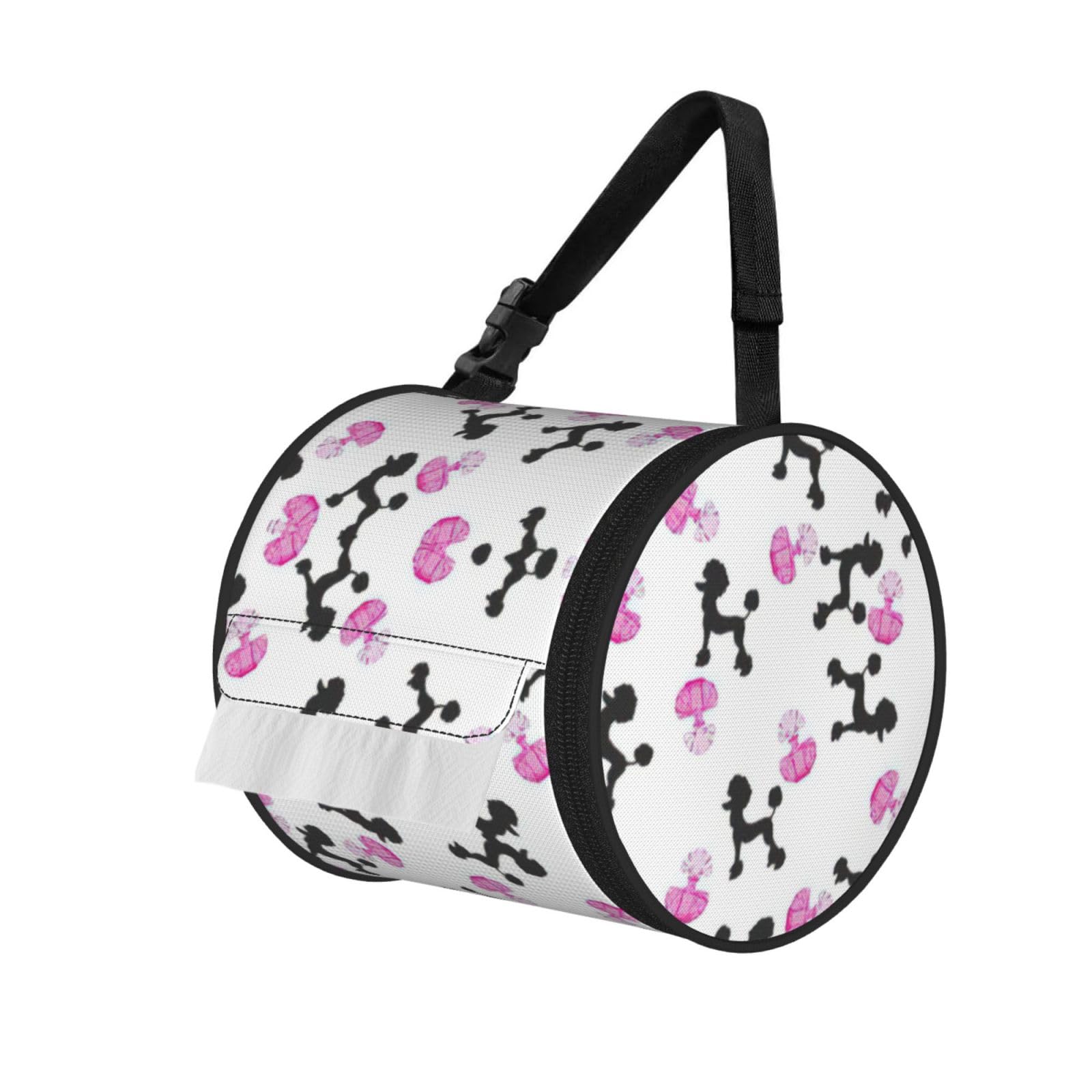 girly pink perfume bottle and poodle Printed Roll Paper Carrier Bag, Foldable Oxford Cloth Tissue Case for Camping Hiking Backpack