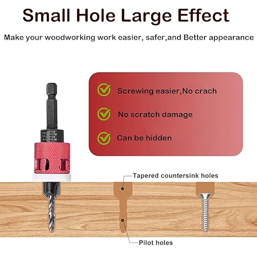 Miniatura 5 de Juego de 5 brocas avellanadoras con tope de baja profundidad de fricción, brocas avellanadoras reemplazables HSS M2, brocas de carburo con vástago