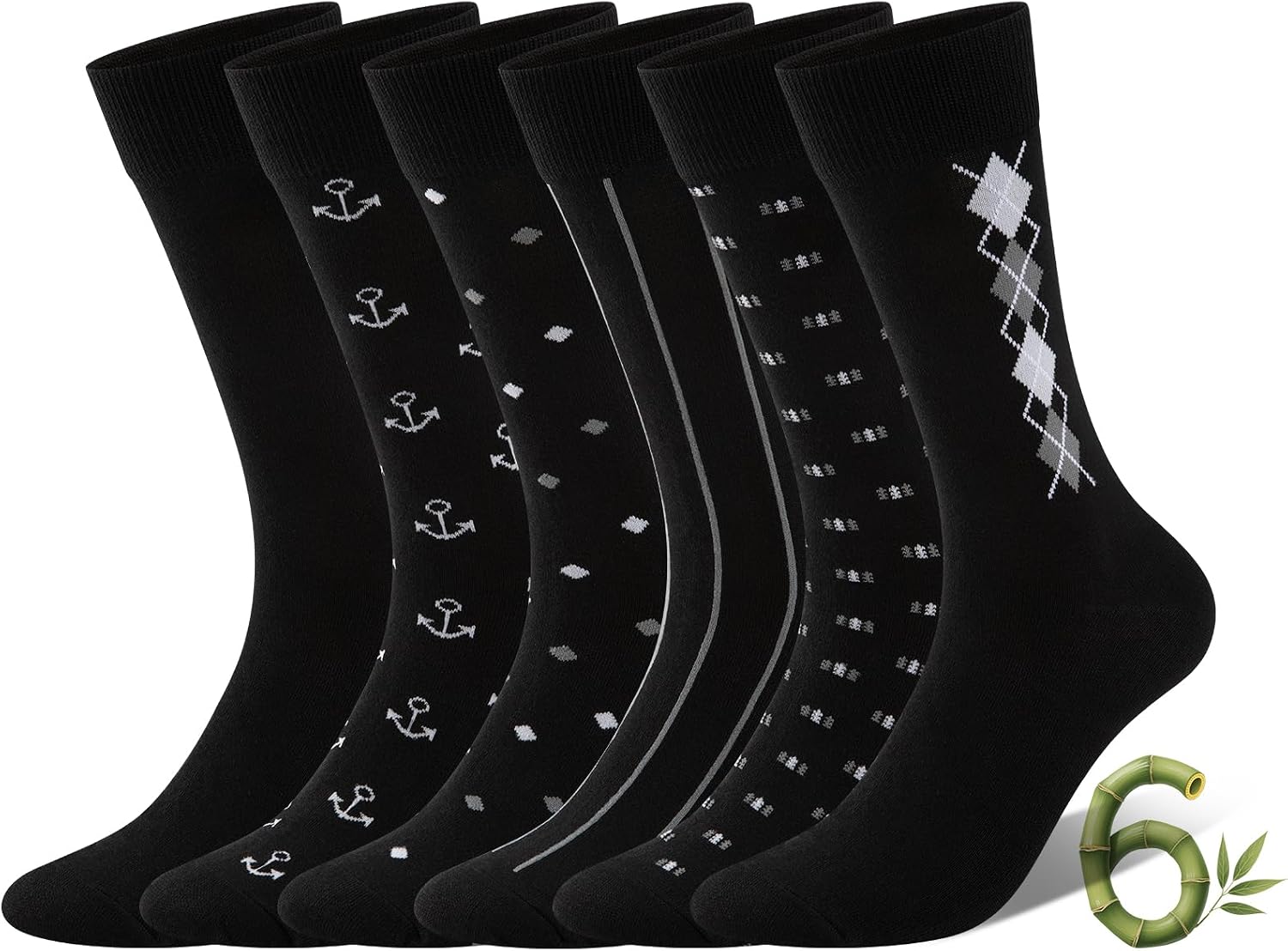 COOVAN Mens Dress Socks Bamboo Rayon Crew Business 6 Pairs Soft Thin Lightweight Socks for Men