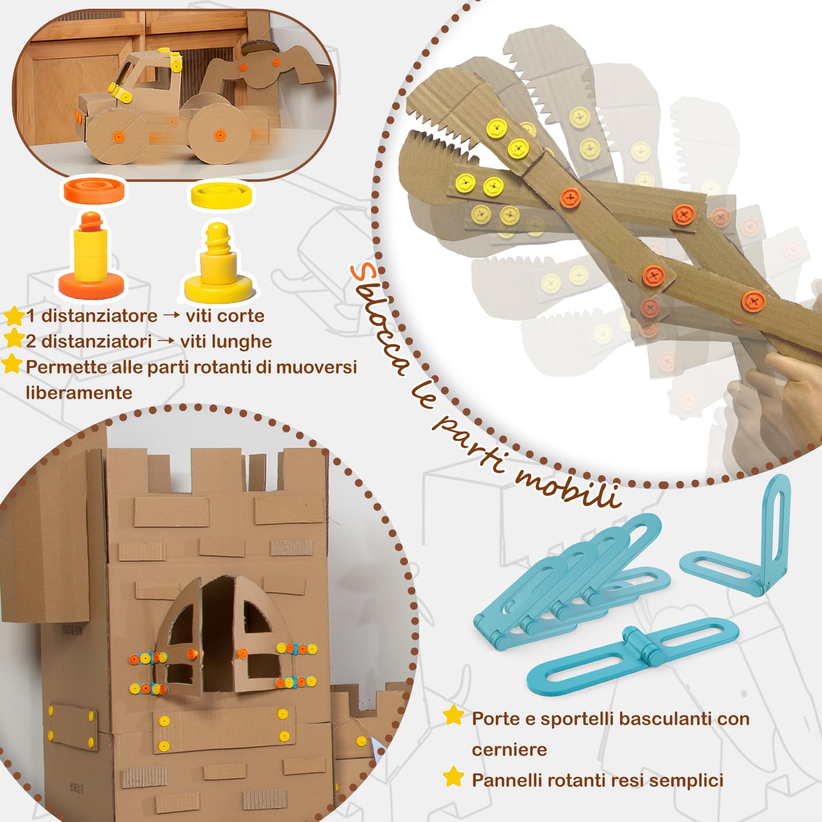 Kit di Costruzione in Cartone – 401 Pezzi, Set per Bambini con taglierino Dentellato Sicuro, Rullo per Piegatura, Viti e Dadi, Gioco STEM per progetti Fai-da-Te